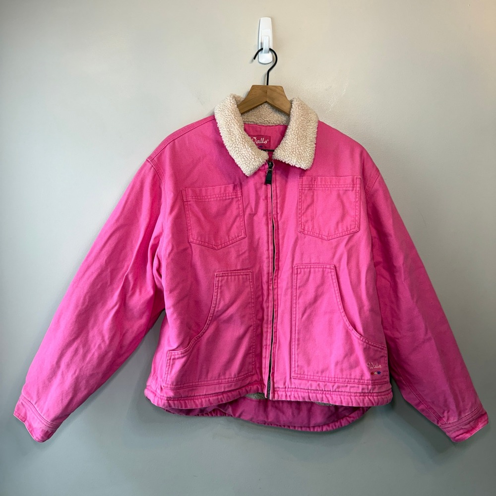Walls VTG Women's Sherpa Lined Canvas Workwear Utility Jacket Hot Pink X-Large
